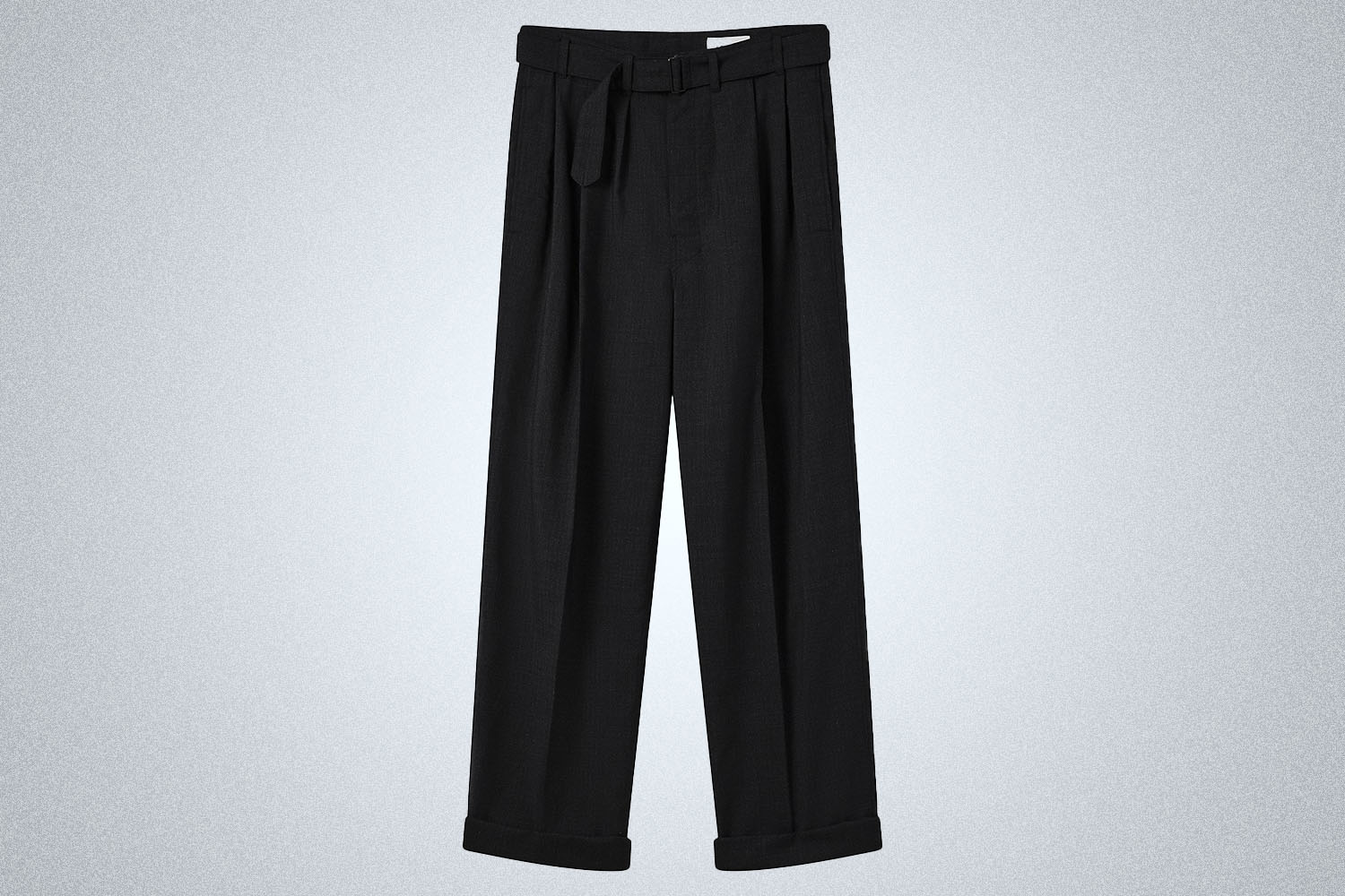 The Lemaire Loose Pleated Pants on a gray background