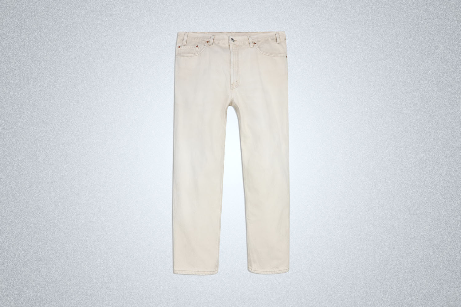 The Levis 501 White Jeans on a gray background
