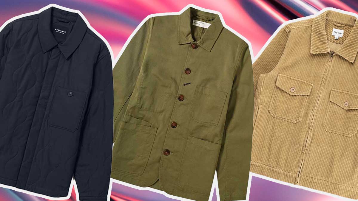 a collage of lightweight jackets on a multi-colored background