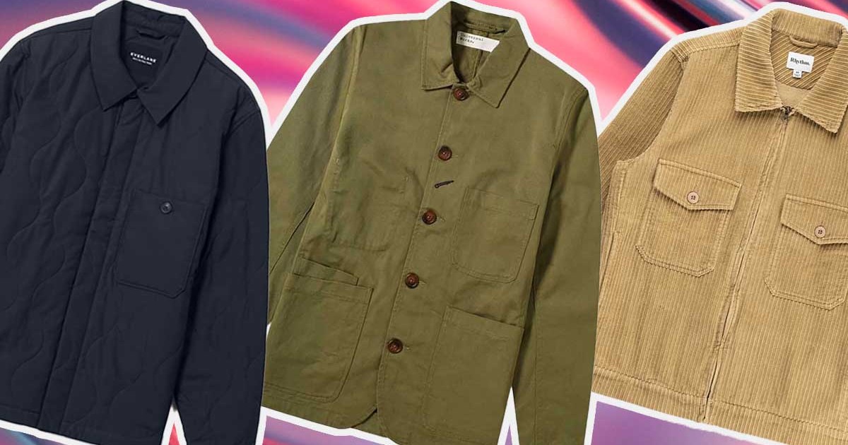 a collage of lightweight jackets on a multi-colored background