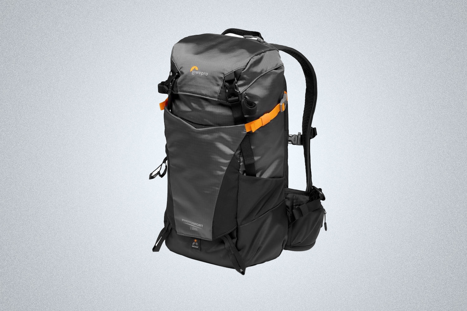 The LowePro PhotoSport Backpack on a gray background