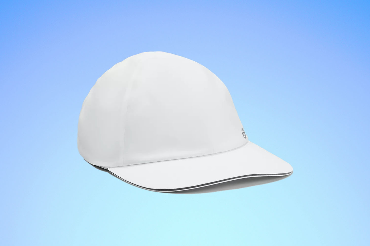 a white running hat from lululemon on a blue gradient background