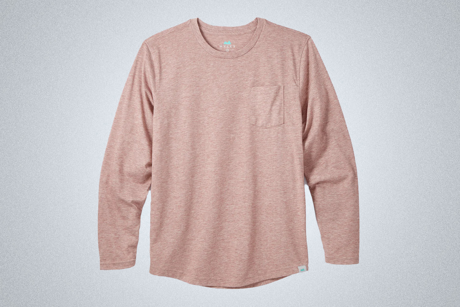 a red long sleeve pocket tee from the Myles Apparel Sale on a grey background
