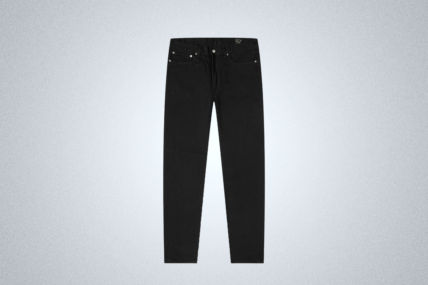 The Orslow 107 Slim Black Jeans on a gray background