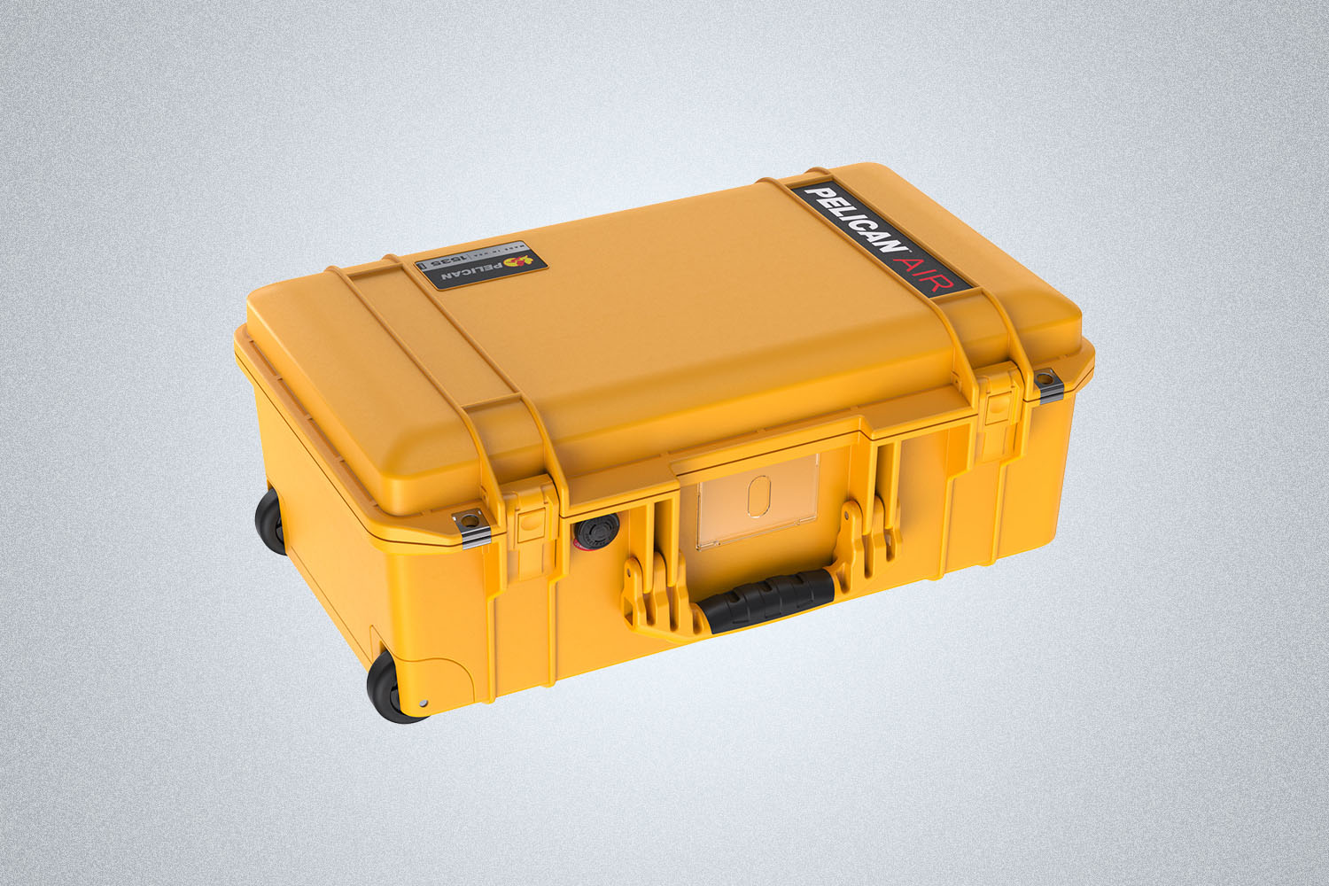 The Pelican 1535 Air Carry-On Case in yellow on a gray background