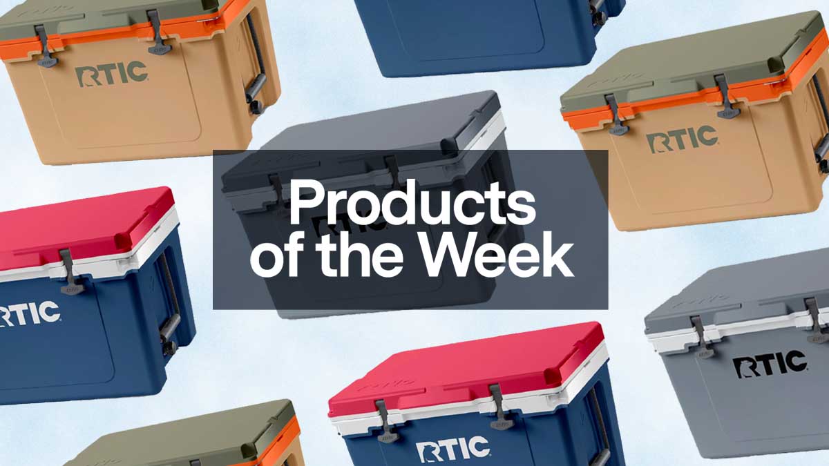 RTIC's new 32 QT Ultra-Light Cooler, with "Products of the Week" label overlaid