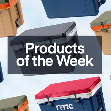 RTIC's new 32 QT Ultra-Light Cooler, with "Products of the Week" label overlaid