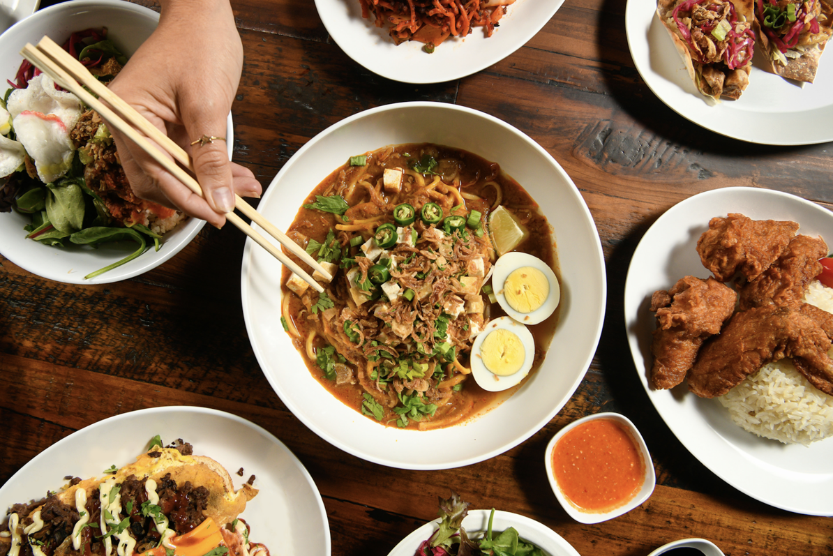 A selection of dishes from Urban Hawker in Midtown Manhattan.