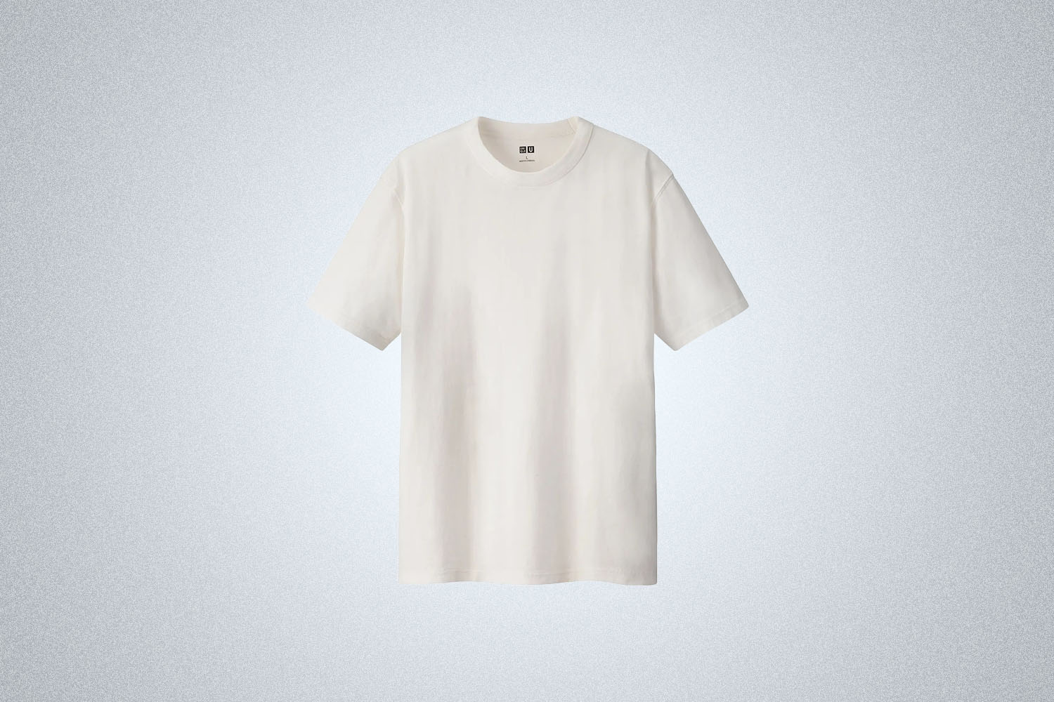 A Uniqlo White T-Shirt on gray background