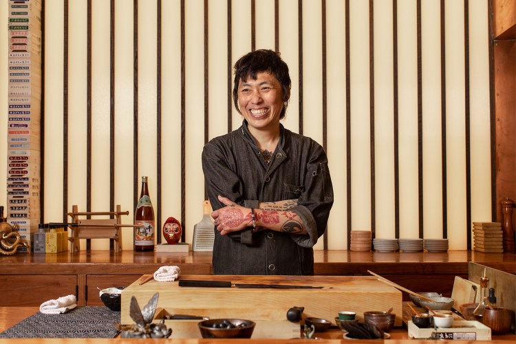 Chef Yoshi Okai, of Austin, Texas, restaurant Otoko, seen smiling and crossing his arms