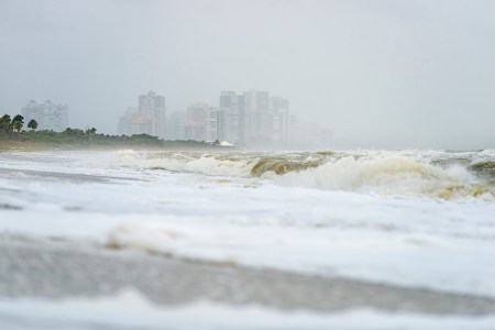 Naples, FL, Vanderbilt Beach, waves and spray after Hurricane Harvey