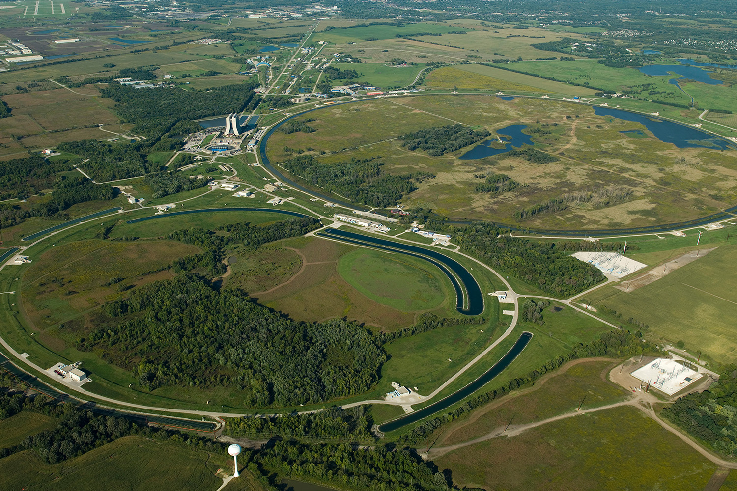 An aerial view of Fermilab in Batavia, Illinois