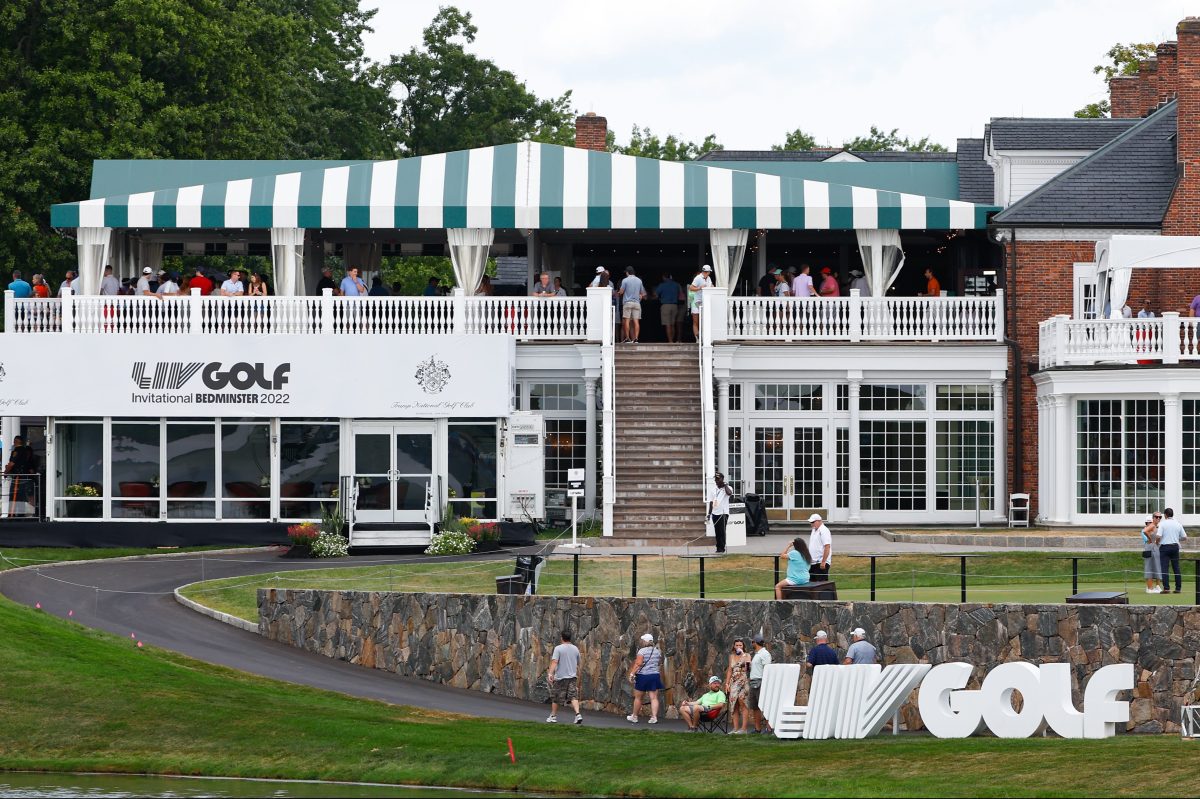 A decked-out clubhouse at the LIV Golf Invitational Series Bedminster