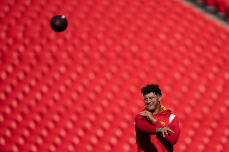 Patrick Mahomes warming up before a game.