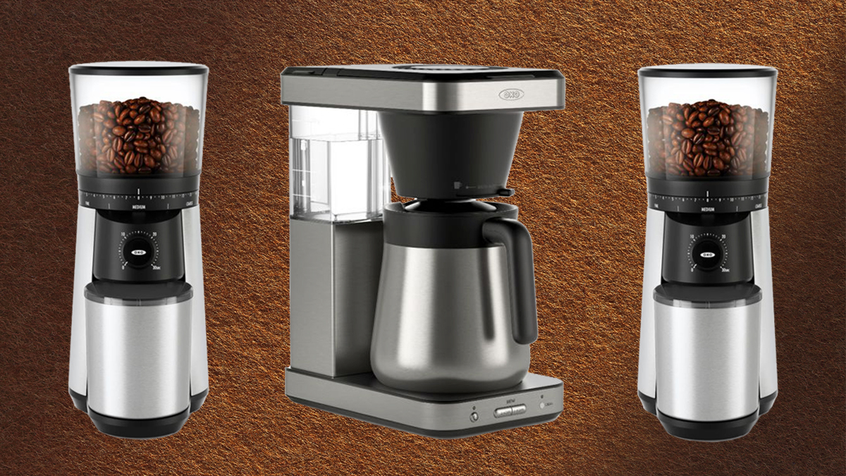 The OXO 8-Cup Coffee Maker and OXO Conical Burr Grinder, both of which are on sale