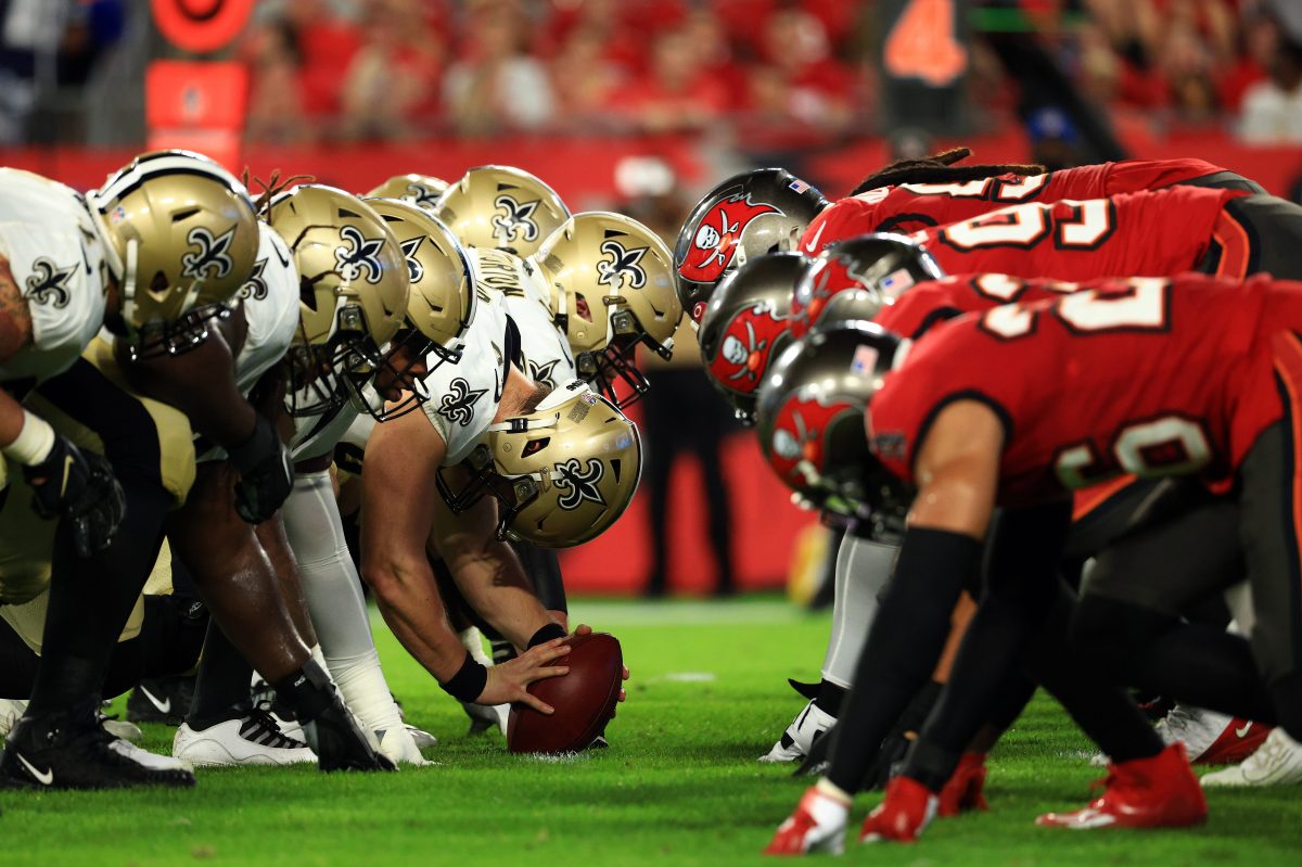 The Saints line up against the Buccaneers in 2021