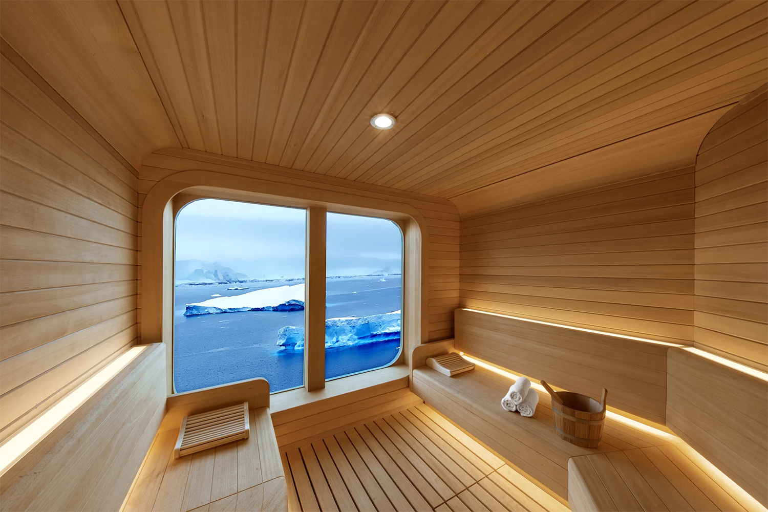 The ocean view from the sauna of the new cruise ship, the Seabourn Venture