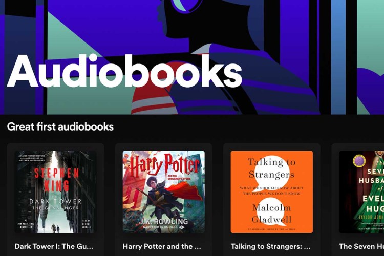 A screenshot of Spotify's new Audiobooks section, which launched this week