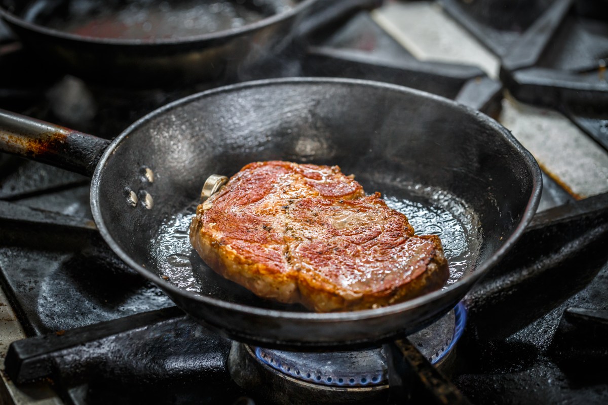 A piece of pork sizzling in a frying pan on the stove. We look at Instagram and TikTok chefs whose main focus is sound.
