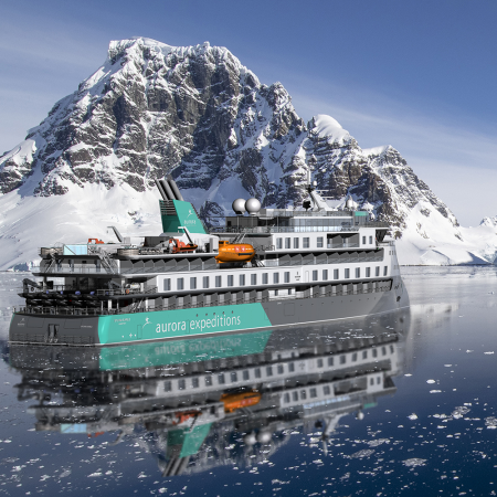 A rendering of the Sylvia Earle, a carbon neutral cruise ship from Aurora Expeditions