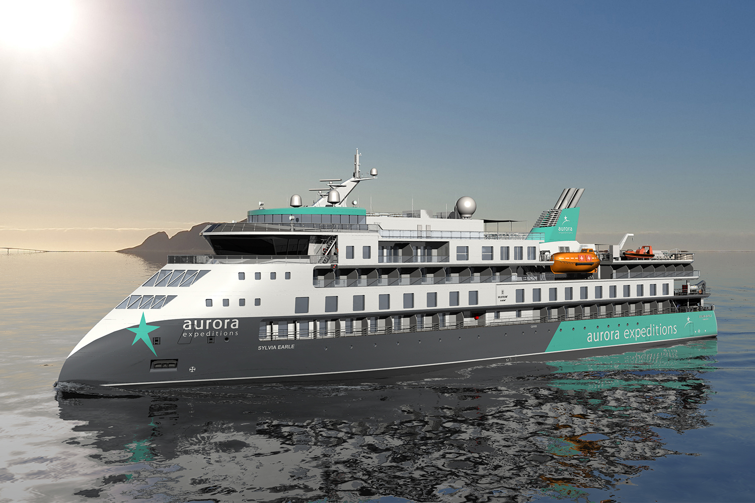 A rendering of the Sylvia Earle, a new carbon neutral cruise ship from Aurora Expeditions