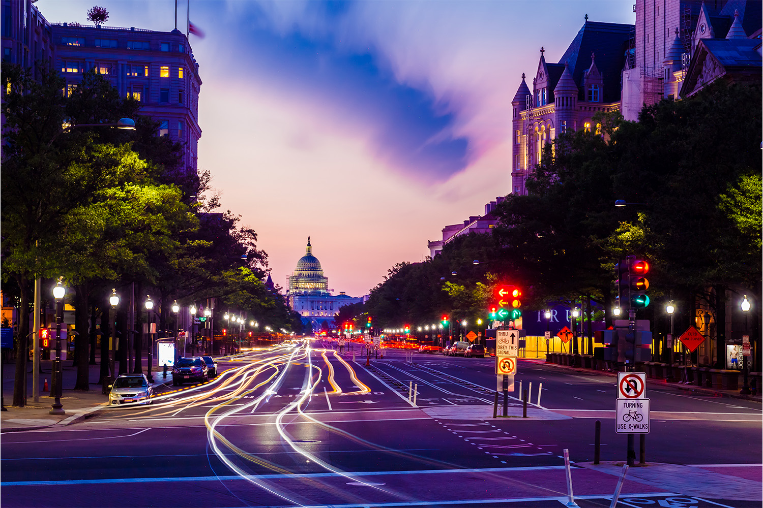 Light trails on the road in Washington, D.C. We asked bartenders, photographers and nightlife experts about the best late-night eats in D.C.