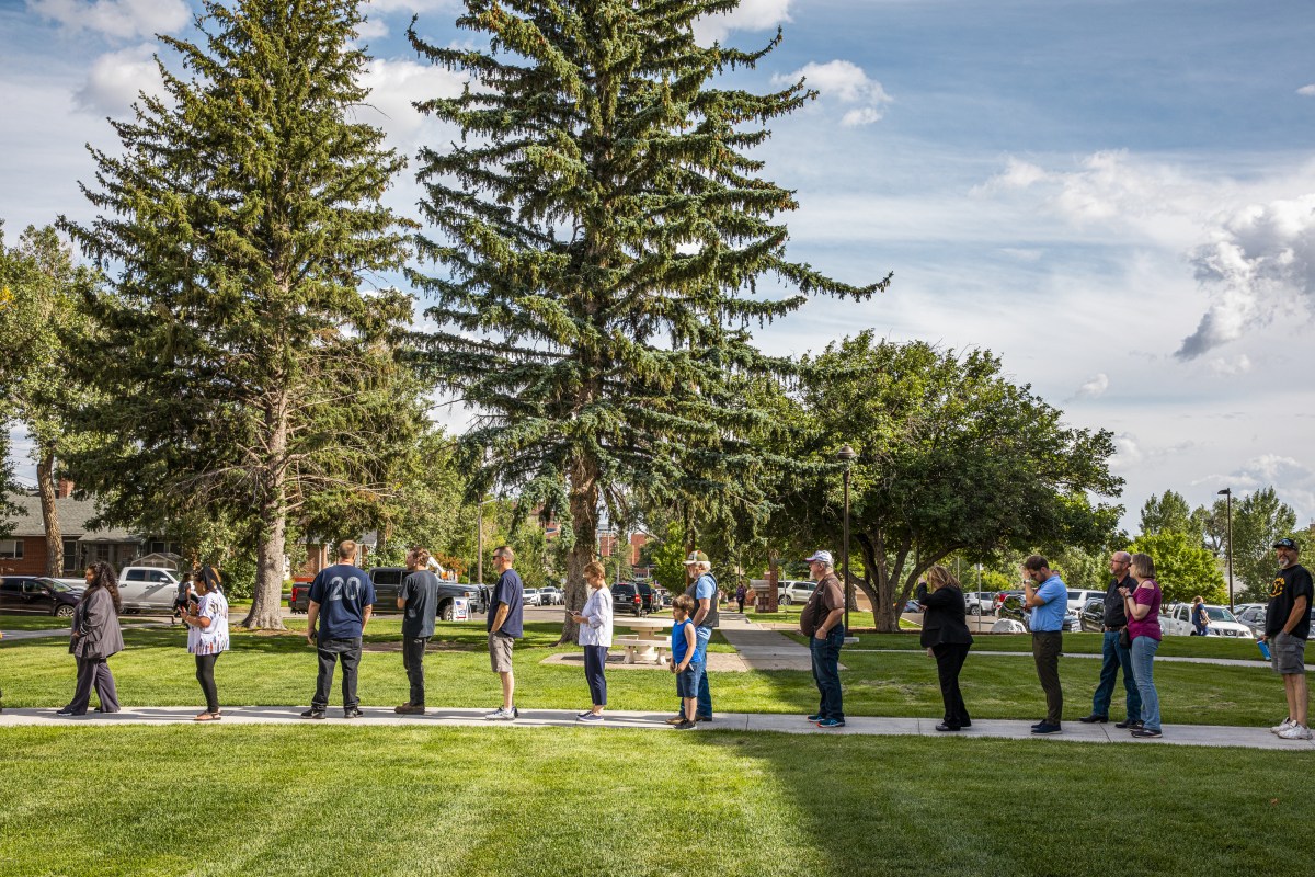A line of American voters on a leafy lawn in Wyoming. According to an analysis of decades of studies, Americans are more cooperate today than in 1950.