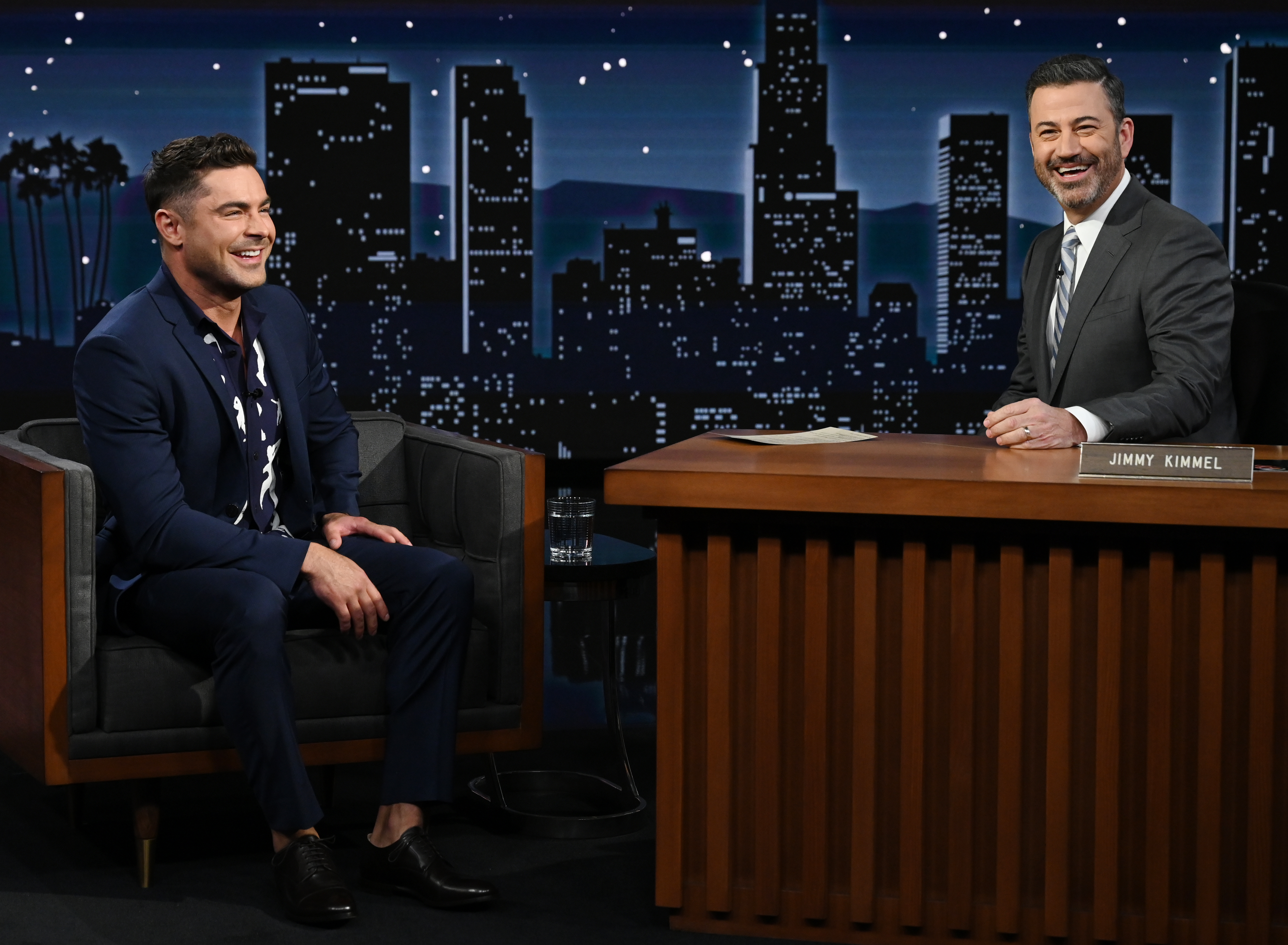 Zac Efron talking to Jimmy Kimmel.