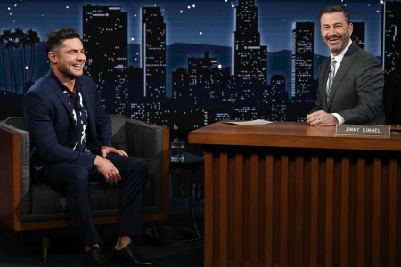 Zac Efron talking to Jimmy Kimmel.