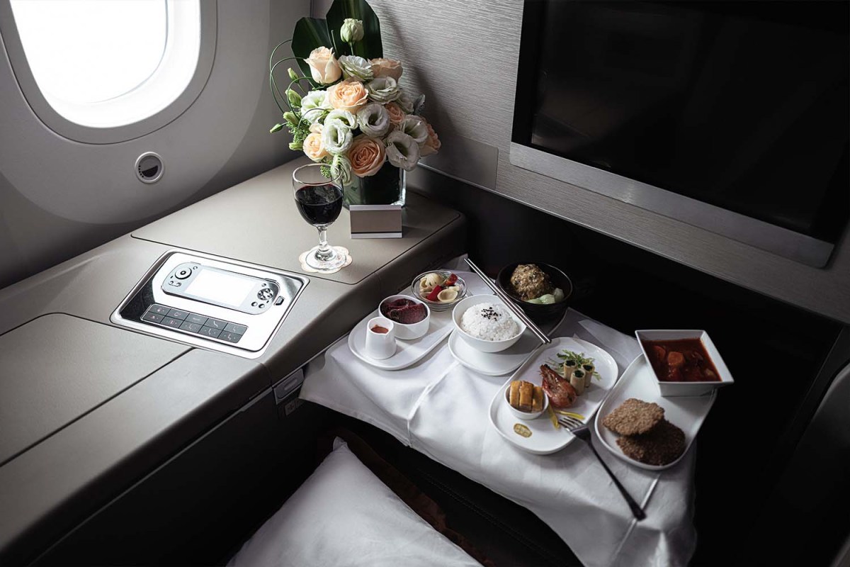 First class amenities on an aircraft