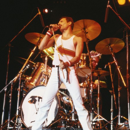 Freddie Mercury performs at the National Bowl in Milton Keynes, England in 1982.