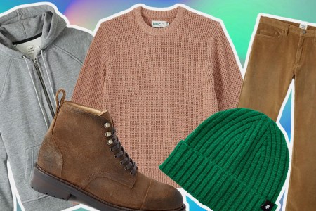 a collage of items fromHuckberry's classics sale on a multi-colored green and blue background