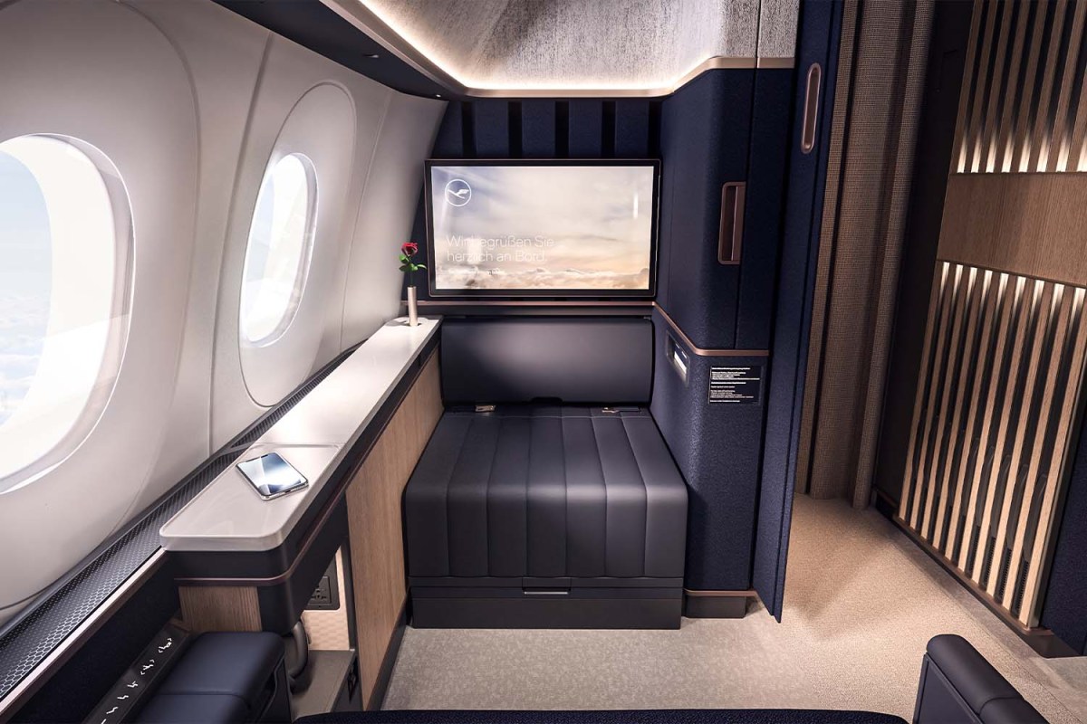 Renderings of Lufthansa's new business class, first-row suite