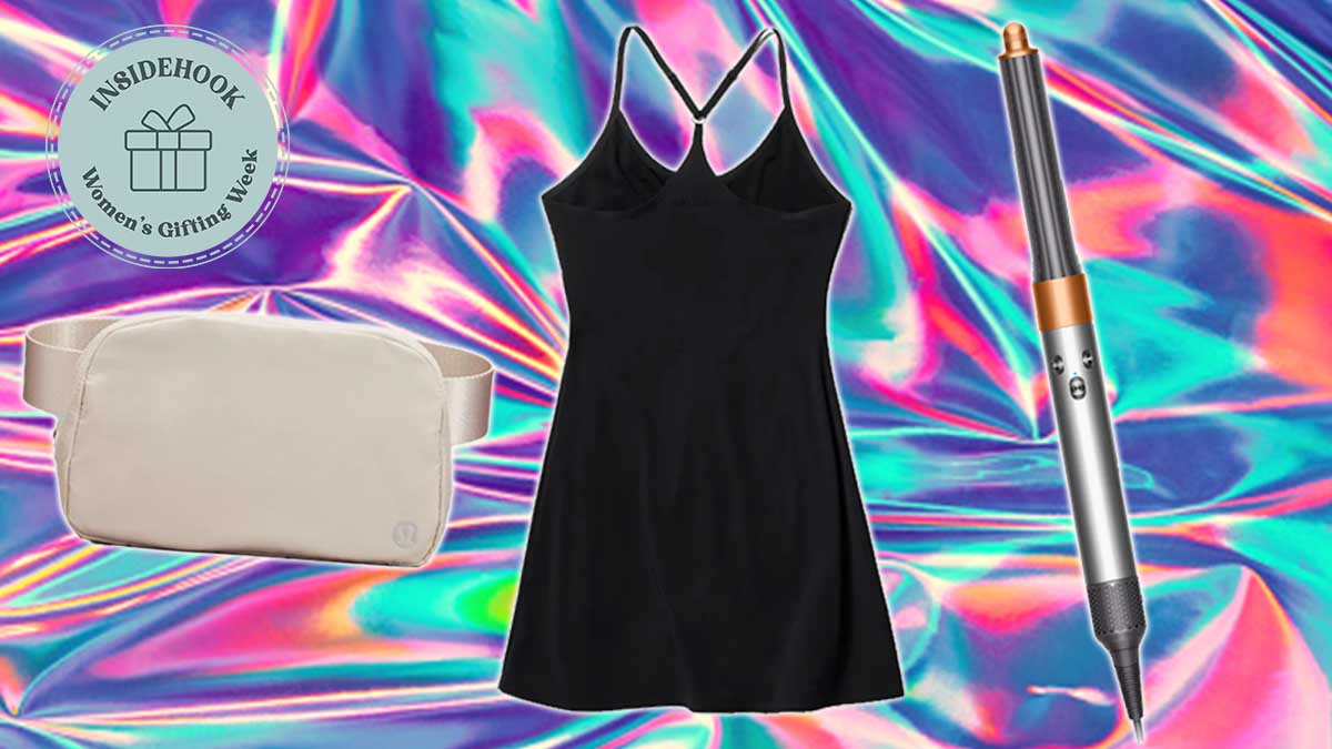 Best Gifts for Women in 2023 include the lululemon belt bag, Outdoor Voices Exercise Dress and Dyson Airwrap on a colorful background