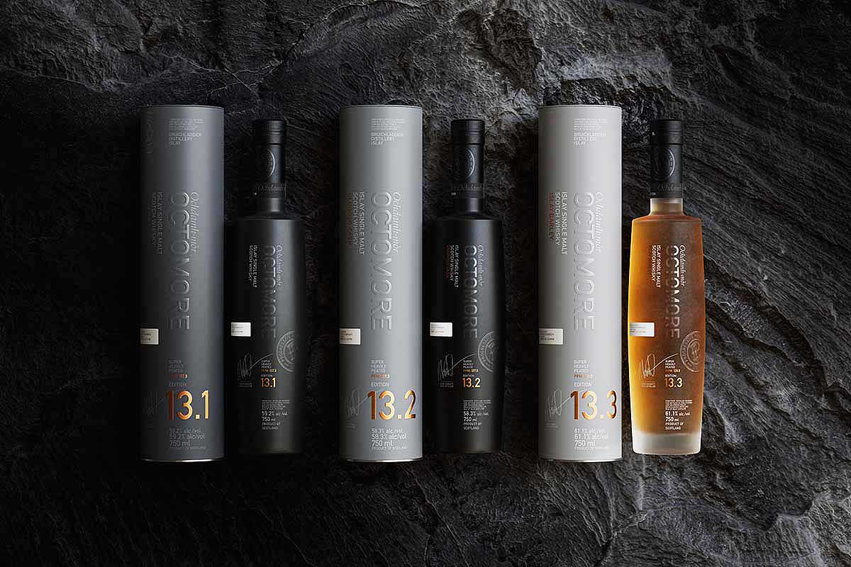 The three new Octomore single malt releases, now on their 13th edition