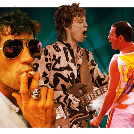 Keith Richards, Mick Jagger and Freddie Mercury