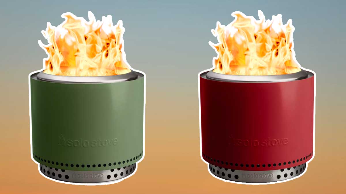 Two Solo Stove Yukons on a blue/yellow background