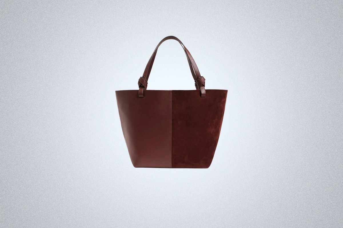 The Staud Ida Tote Bag on a gray background