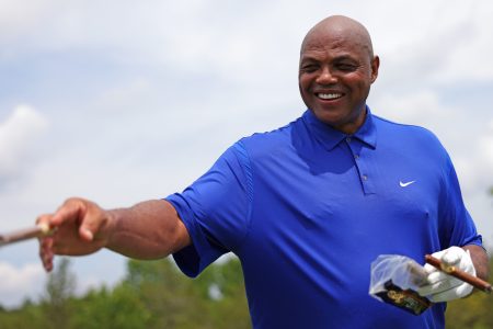Charles Barkley with cigars at the LIV Golf Invitational in Bedminster. He just signed a huge new deal with TNT.