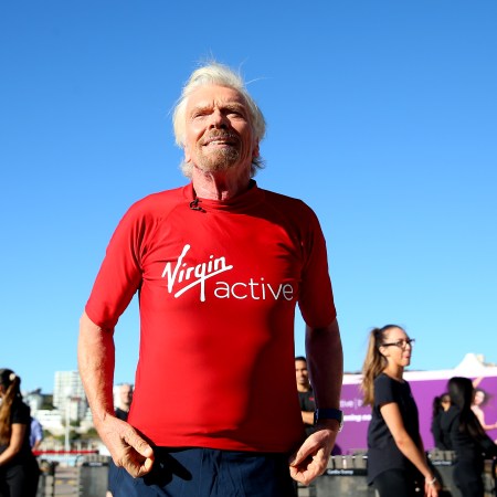 Richard Branson, the 72-year-old mogul, in a red Virgin Active shirt. He recently posted a workout video promoting the health clubs.
