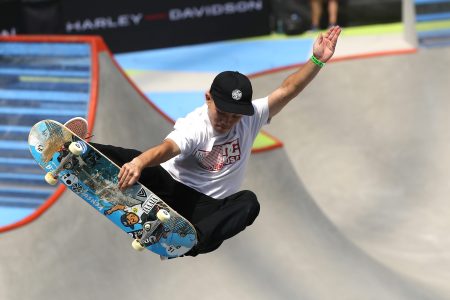 Kensuke Sasaoka of Japan competes in the X Games in 2019.