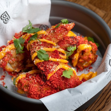 The Flamin' Hot Cheeto Wings from Brooklyn Ave. Pizza Co. in Boyle Heights Los Angeles. We got the recipe.