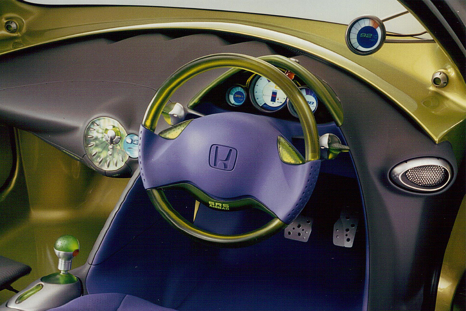 The interior of the Honda J-VX prototype in 1998, a hybrid sports car concept