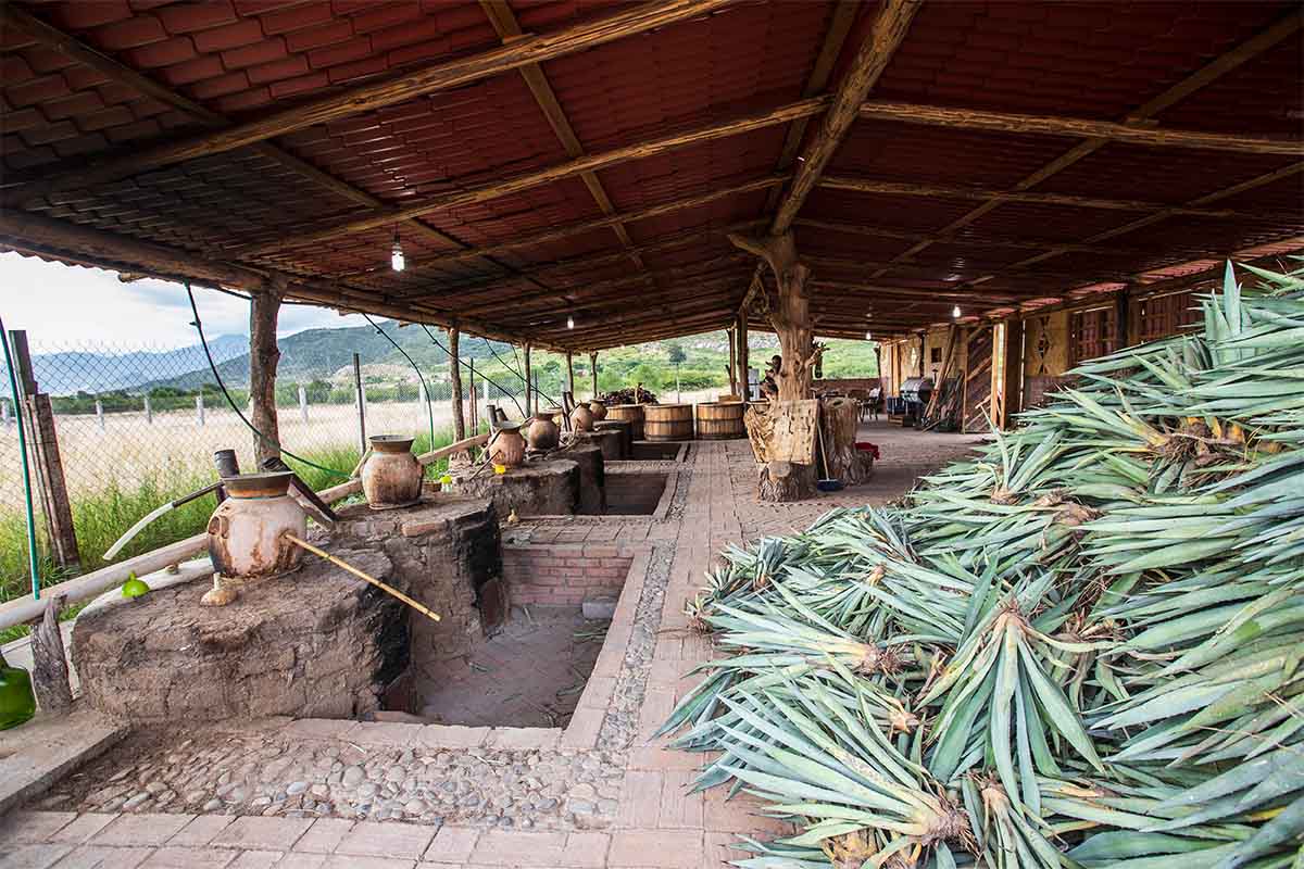 Facilities of the La Coronela mezcal artisanal distillery in the town of Tlacolula, during a tour around the state of Oaxaca on August 13, 2021 in Oaxaca, Mexico