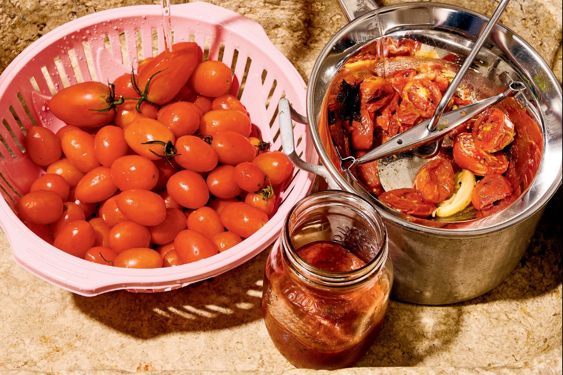 I pomodori si preparano per la salsa di pomodoro.