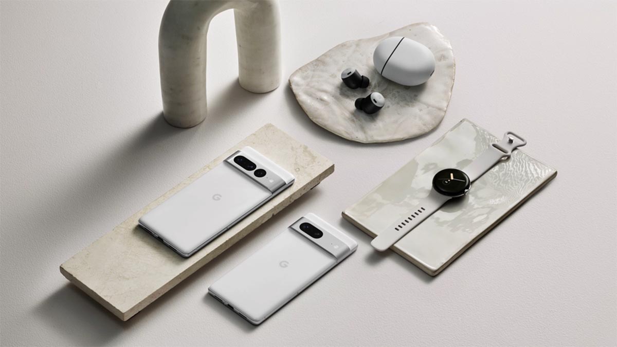 Pixel phones, watches and earbuds on a table