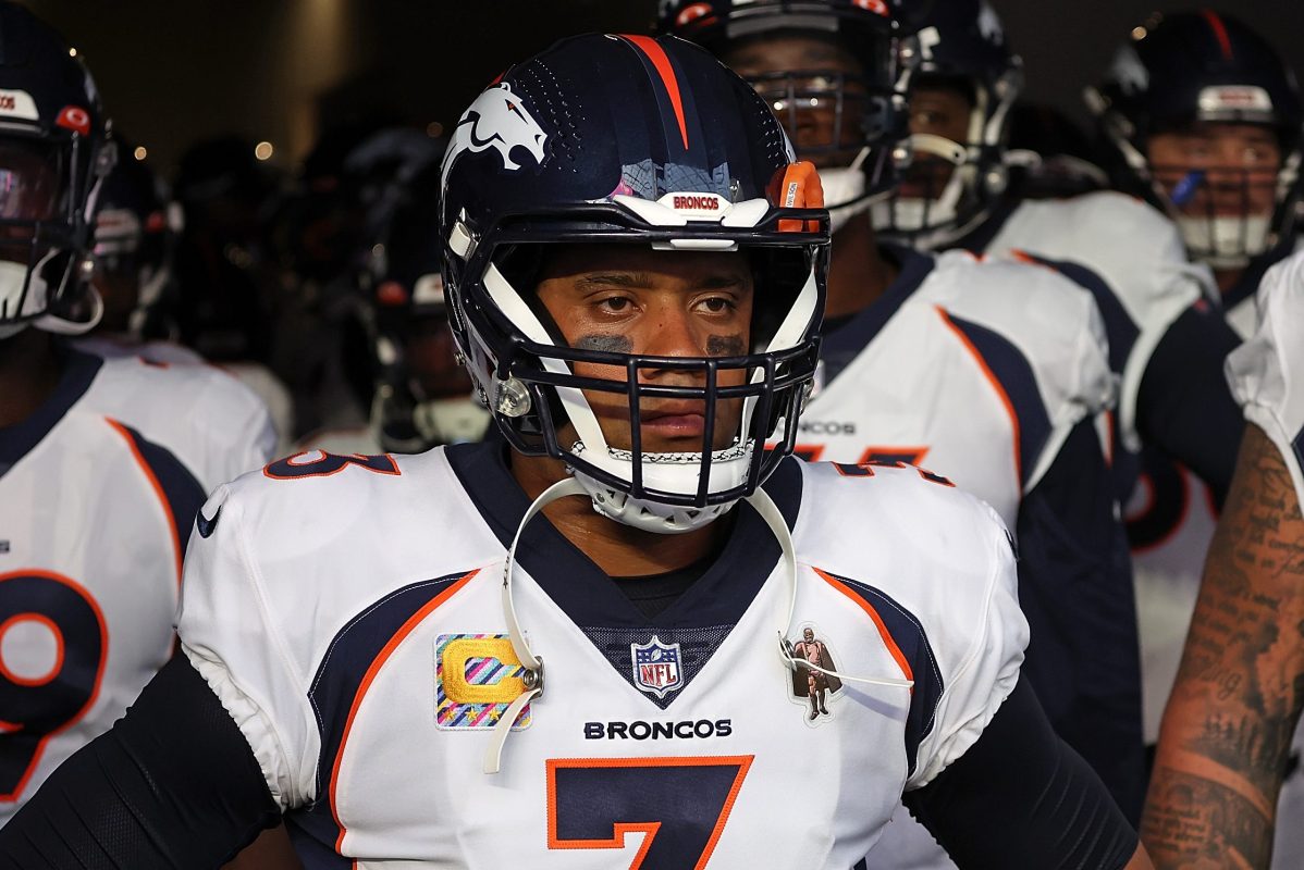 Russell Wilson of the Denver Broncos waits to take the field.