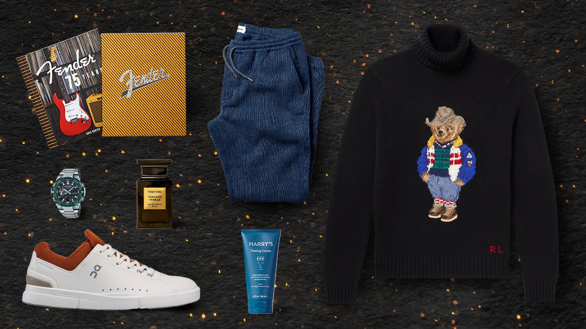 a collage of the best stylish gifts on a speckled back background