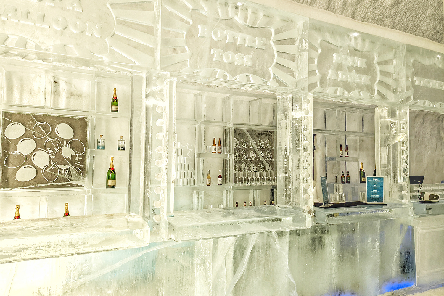 An ice bar with games at the Icehotel in Sweden's Lapland region