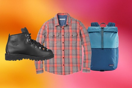 The Backcountry sale items from Danner to Outerknown on a pink and orange background